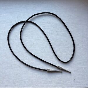 Vintage Black Braided Bolo Tie with Silver-Tone Cone Tips